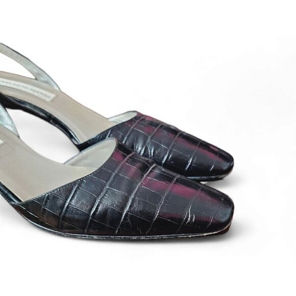 SAKS FIFTH AVENUE black leather square toe slingback 2.5" low heels size 8B - Picture 6 of 15